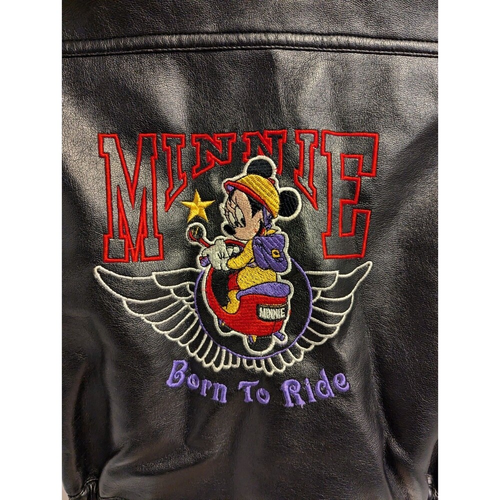 Disney Minnie Mouse Black Biker Jacket "Born to Ride" Faux Leather Kids Size 4T - Picture 3 of 16